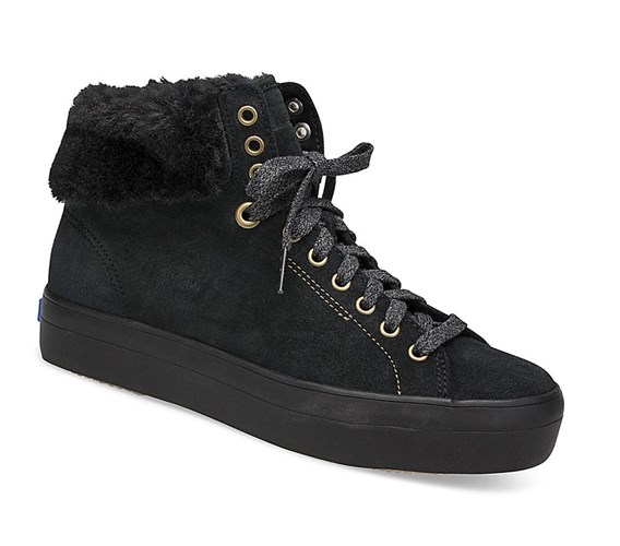 Botas con Cordones Keds Rise Hi Gamuza Faux Fur Mujer Negras | WZS-960743