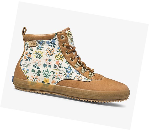 Botas con Cordones Keds x Rifle Paper Co. Scout Boot Cuero Wildflower w/ Thinsulate Mujer Beige | LGK-298160