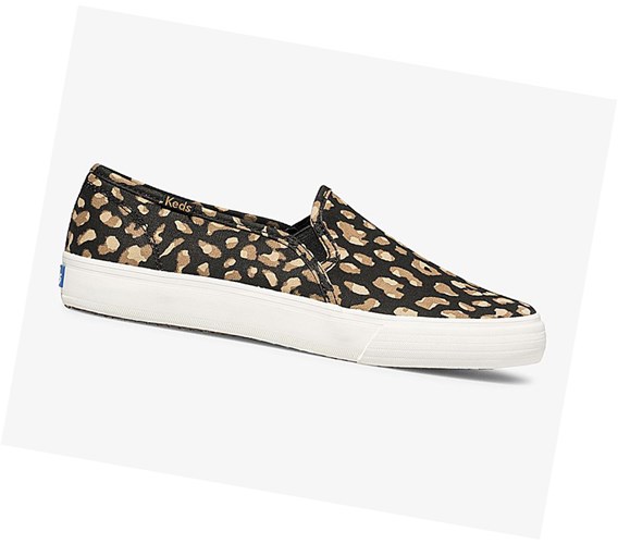 Zapatos Slip On Keds Washable Double Decker Animal Mujer Negras Leopardo | WBT-674302