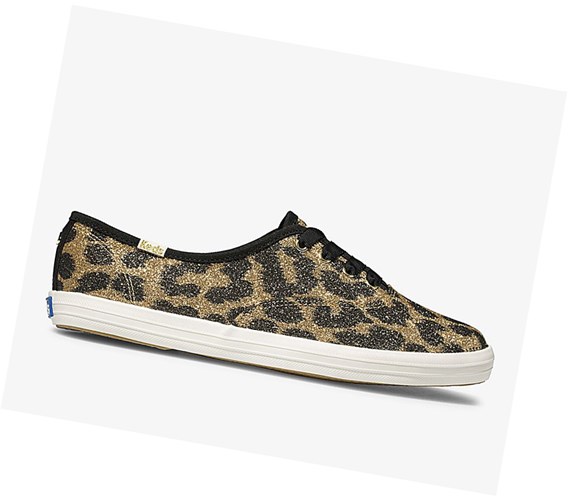 Zapatos con Cordones Keds x kate spade new york Champion Glitter Leopard Mujer Marrones | ZWJ-945381